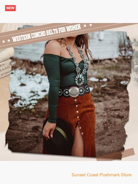 Faux Leather Western Waist Belt with Concho Buckle Cowgirl Disc Belt for main image 4